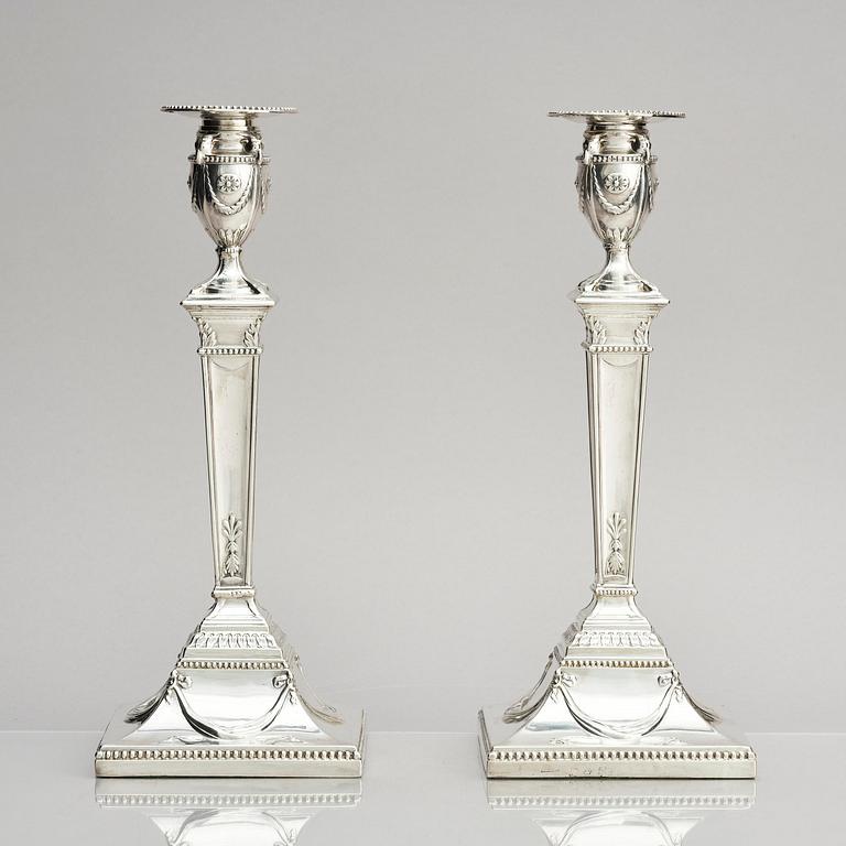 A pair of silver candlesticks, marks of John Parsons & Co, Sheffield, possibly 1784-85.
