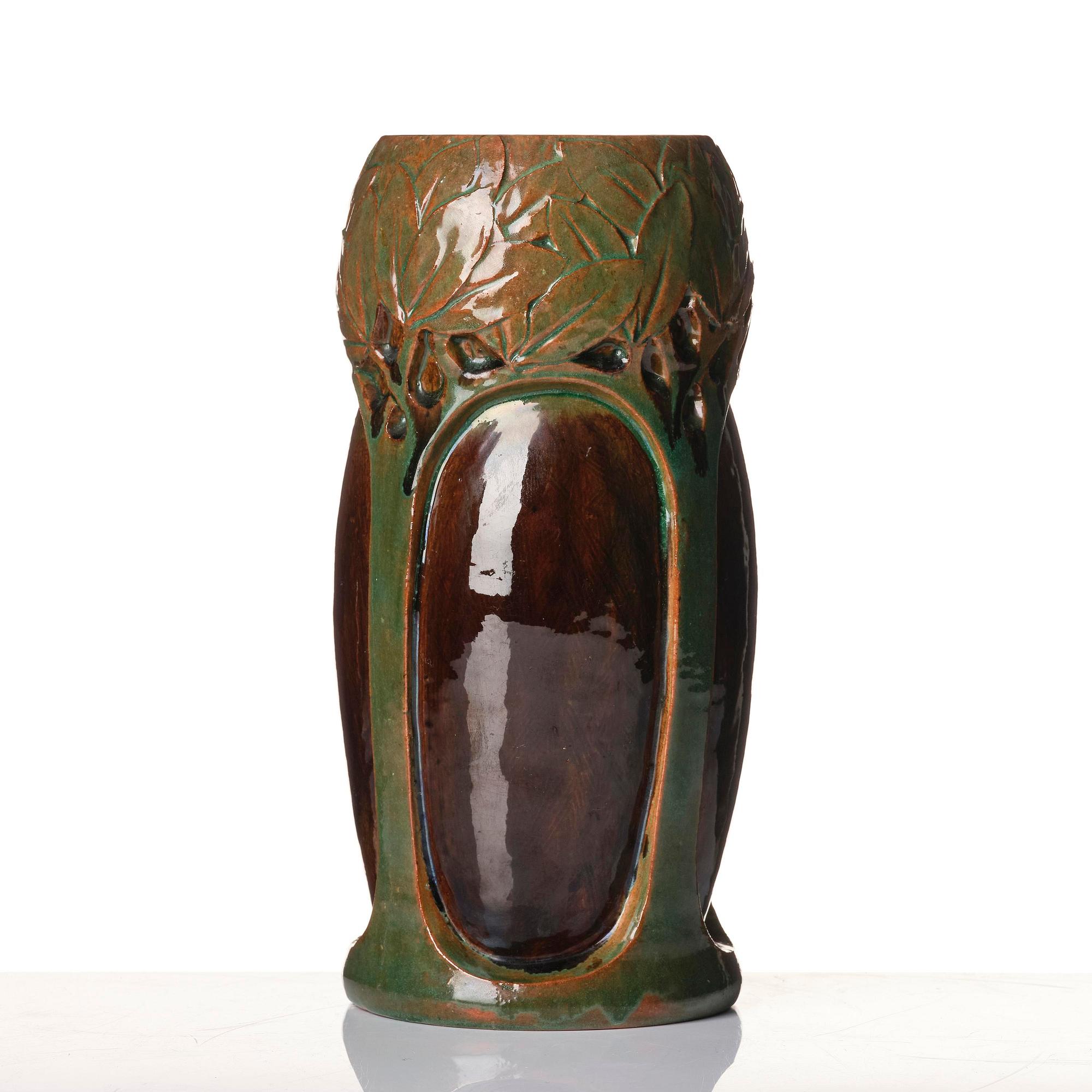 Hilma Persson-Hjelm, a glazed earthenware art nouveau vase, executed in her own studio, 1910. No 1173.