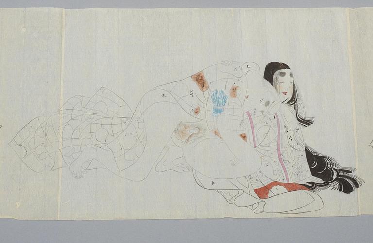 A Japanese shunga handscroll, Meiji (1868-1912).