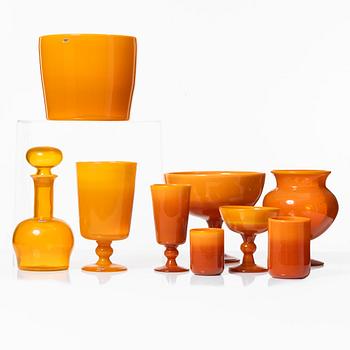Erik Höglund, a set of nine glass vessels, Boda.