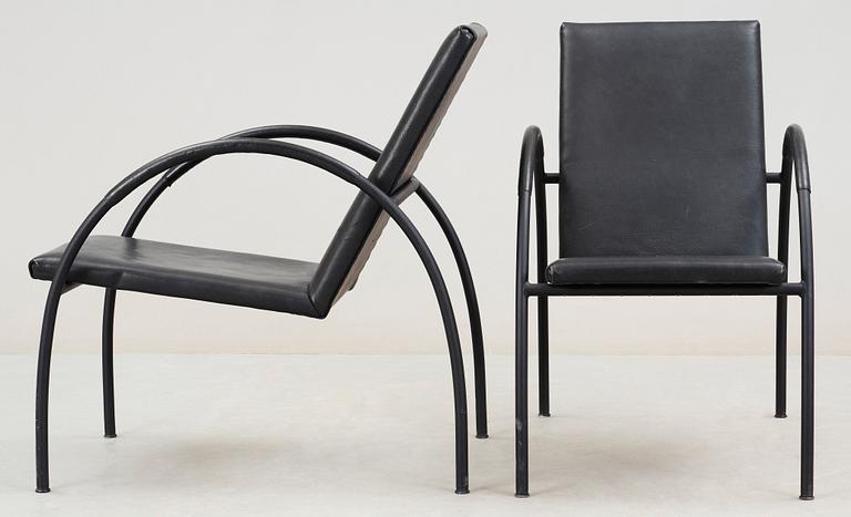 A pair of Jonas Bohlin 'Paris' black lacquered tubular steel and black leather easy chairs, Lammhults, Sweden 2000.