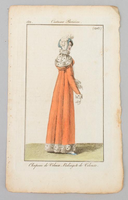 A SET OF 22 HAND COLOURED FASHION ILLUSTRATIONS, early 19th century.