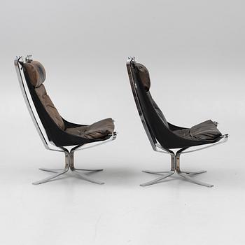 Sigurd Ressel, fåtöljer, ett par, "Falcon chair", Vatne Möbler, Norge, 1970-tal.