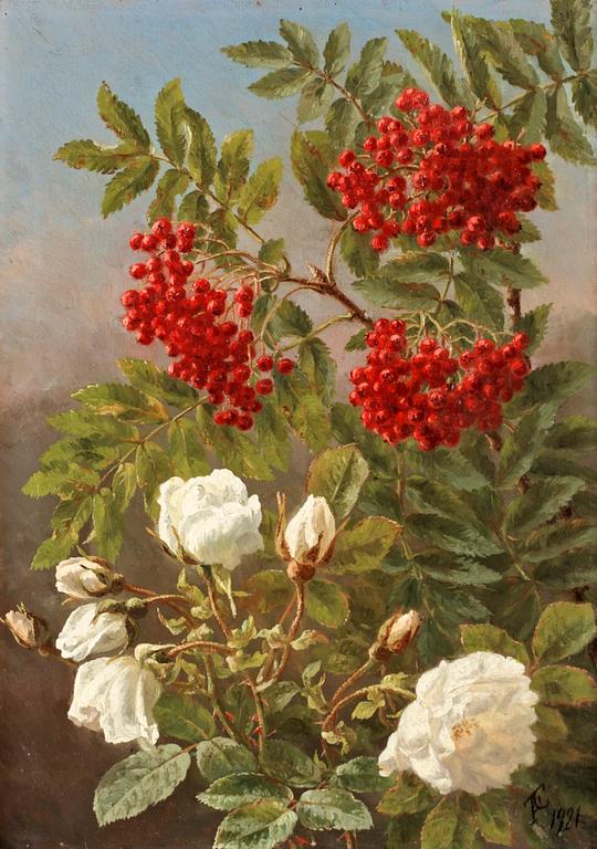 Anthonie Christensen, Blomsterstilleben med rosor och rönnbär.