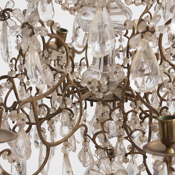 A presumably Italian Baroque and Baroque-style rock crystal and cut-glass six-branch chandelier, 18th century and later.