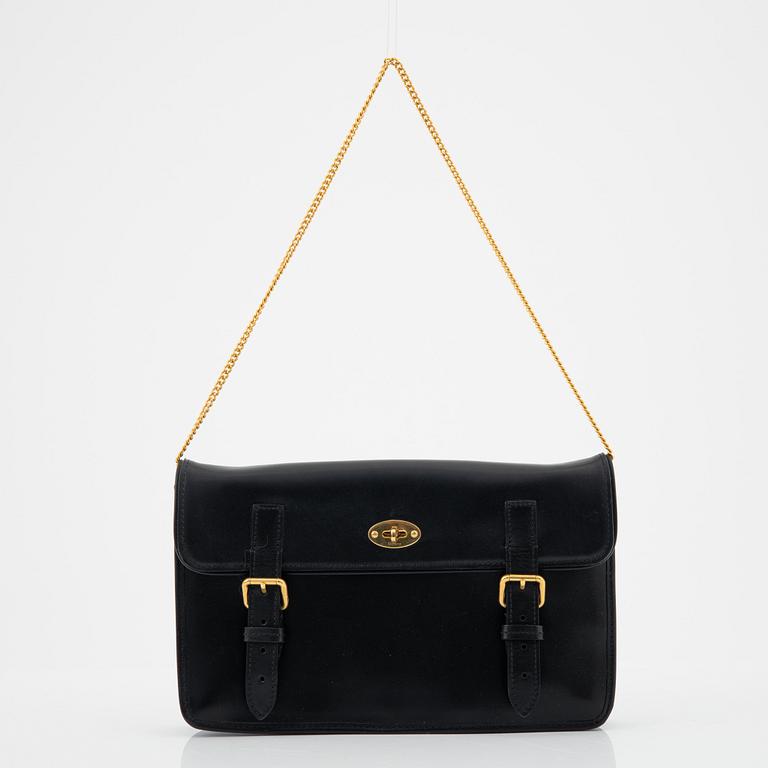 Mulberry x Alexa Chung, a black leather 'Little Guy' handbag.