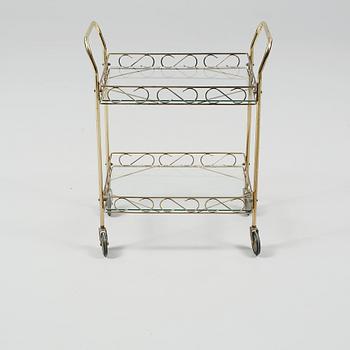SERVERINGSVAGN, mässing och glas, 1900-tal.