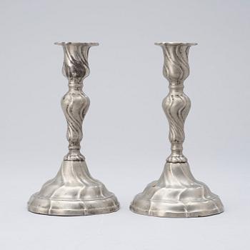A pair of Rococo pewter candlesticks by Gudmund Östling Vimmerby 1774.