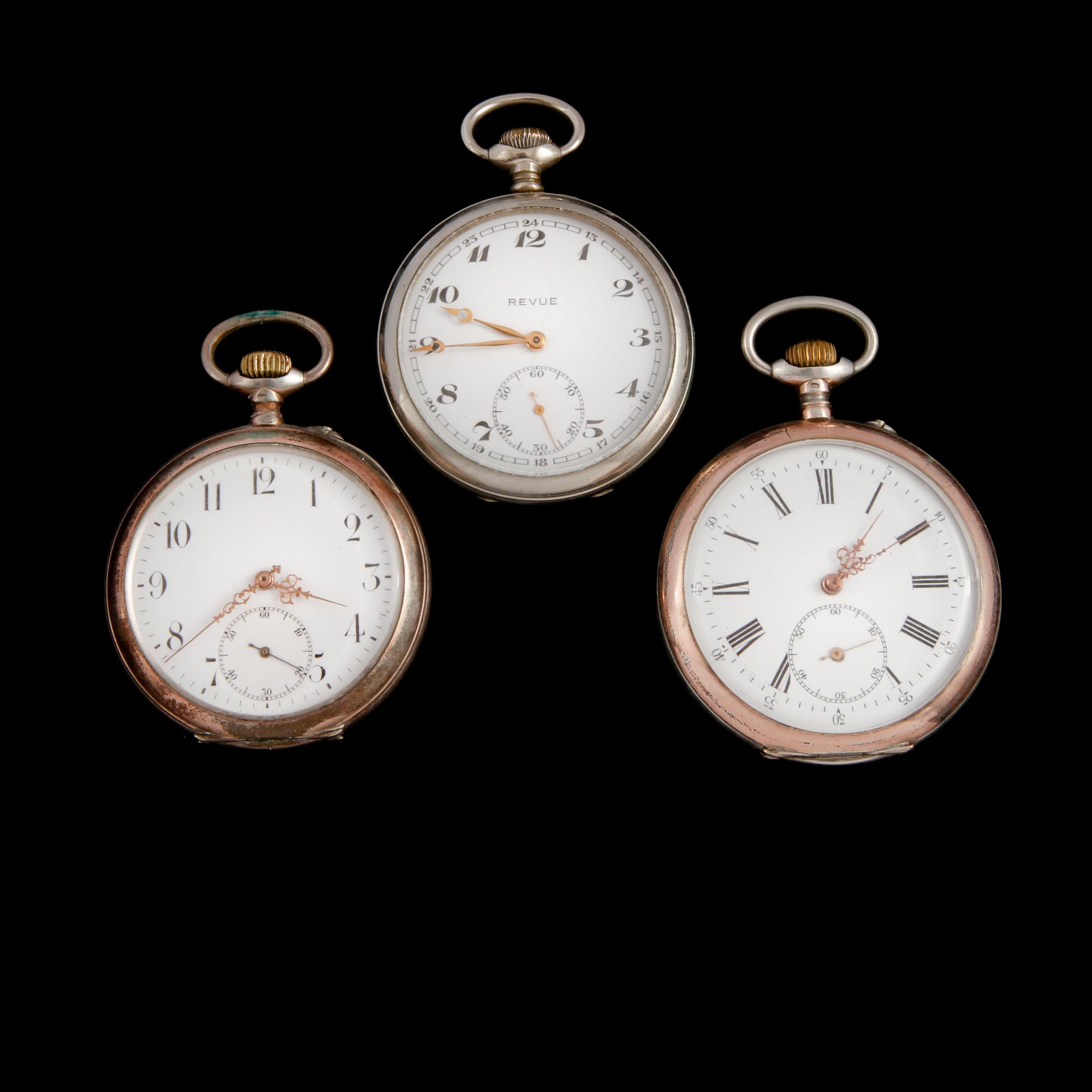 FICKUR, 3 st, delvis låghaltigt silver, 1900-talets första hälft.