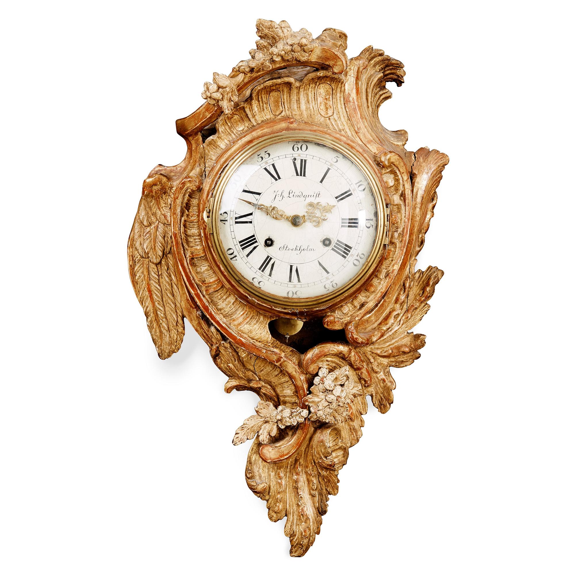 A Swedish Rococo 18th century wall clock.