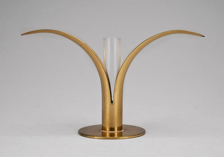 LJUSSTAKAR, 3 st, mässing, "Liljan", Ivar Ålenius-Björk, Ystad metall, 1900-talets mitt.