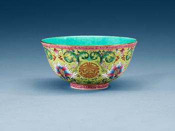 A famille rose bowl, Qing dynasty, with Jiaqing mark.