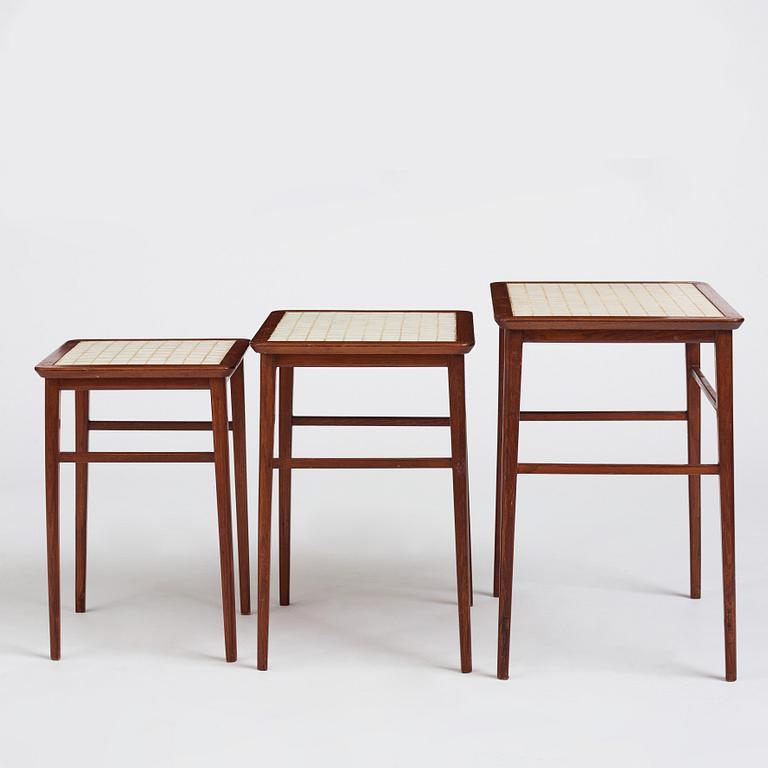 Otto Schulz, a set of three mahogany occasional 'Bosaik' tables, Boet Gothenburg, 1940s.