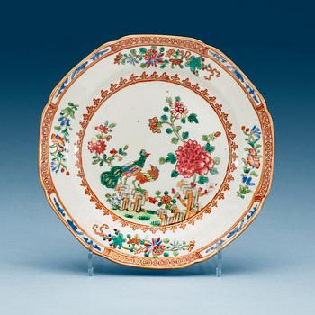1737. A set of eight famille rose 'double peacock' dishes, Qing dynasty, Qianlong (1736-95).