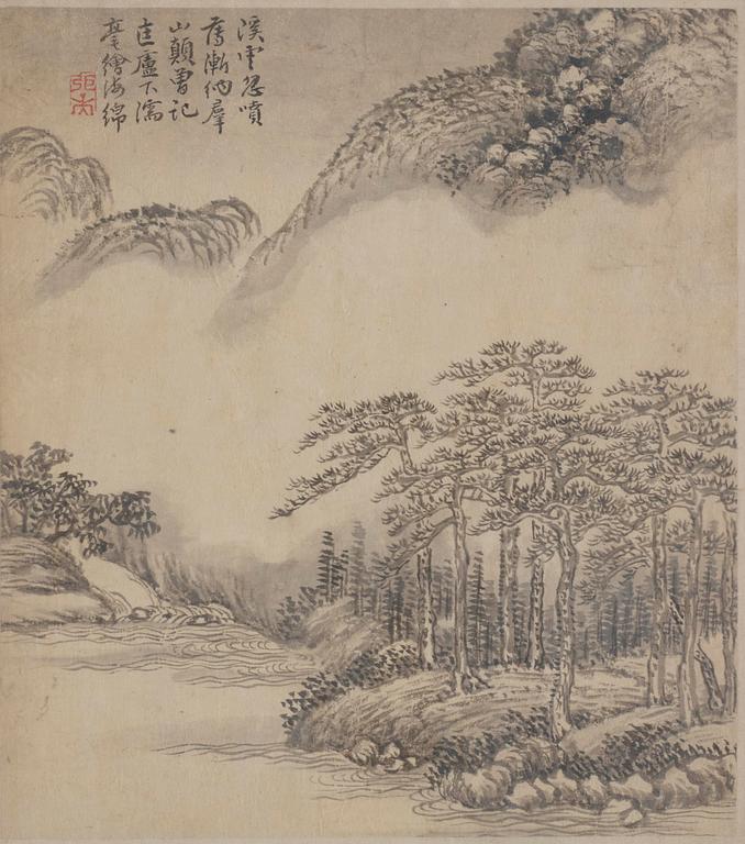 Zhang Geng (1685-1760), albumblad, nio stycken, akvarell och tusch på papper. Qingdynastin, daterad 1728.