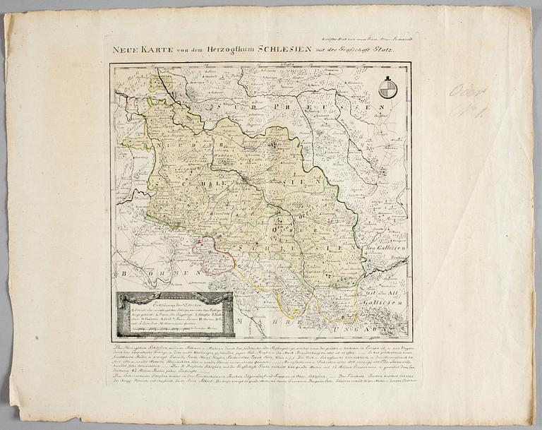 KARTA, delvis kolorerad, 1700-tal.