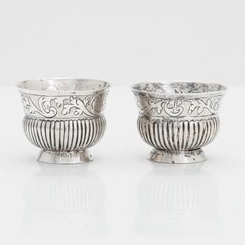 A pair of silver charka, maker's mark of Grigory Ivanov Serebrianikov, Moscow, Russia 1745.