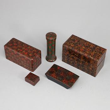 A group of five lacquer boxes with covers, circa 1900.