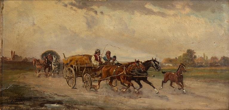 Unknown artist, 19th century, Family in horse and carriage.