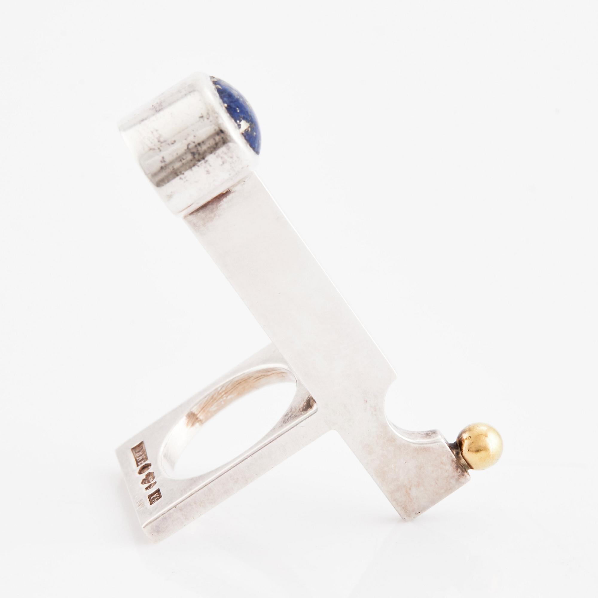 Bengt Bellander, ring silver with lapis lazuli, Stockholm 1973.