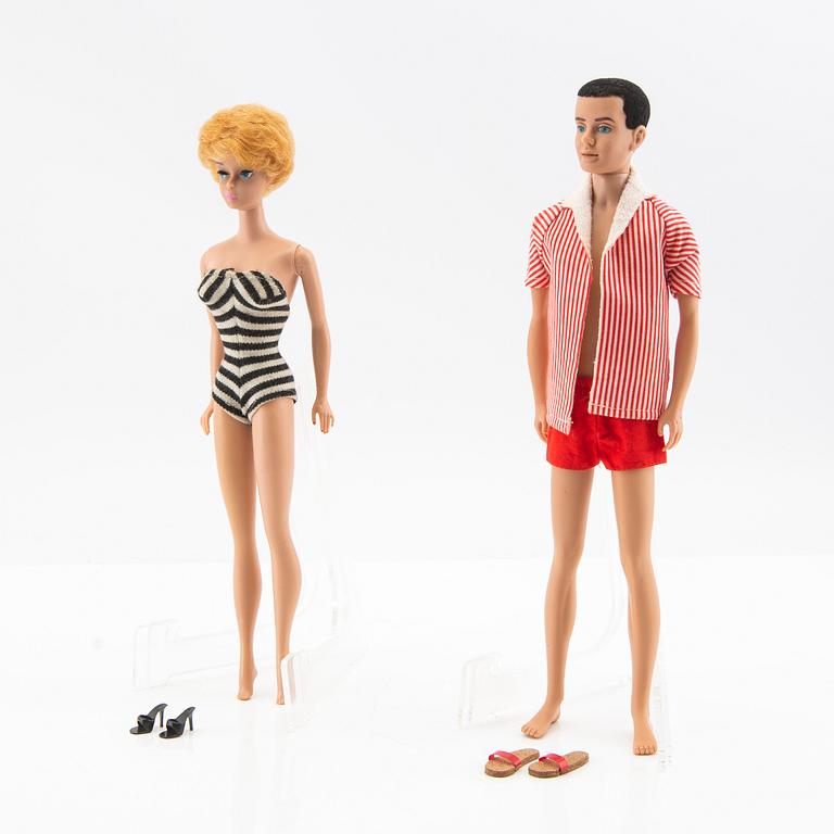 Barbie and Ken, dolls 2 pcs. and clothes, vintage, "Barbie Bubblecut" Mattel 1961/62. "Ken" Mattel 1961/62.