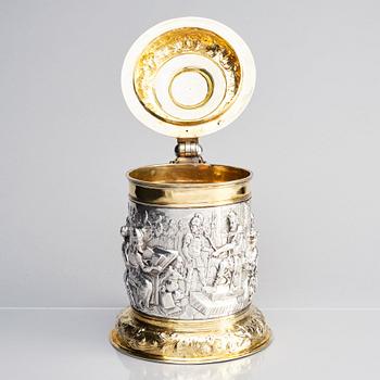 Johann Rohde II, dryckeskanna, delvis förgyllt silver, Danzig (verksam 1684-1726), ca 1690. Barock.