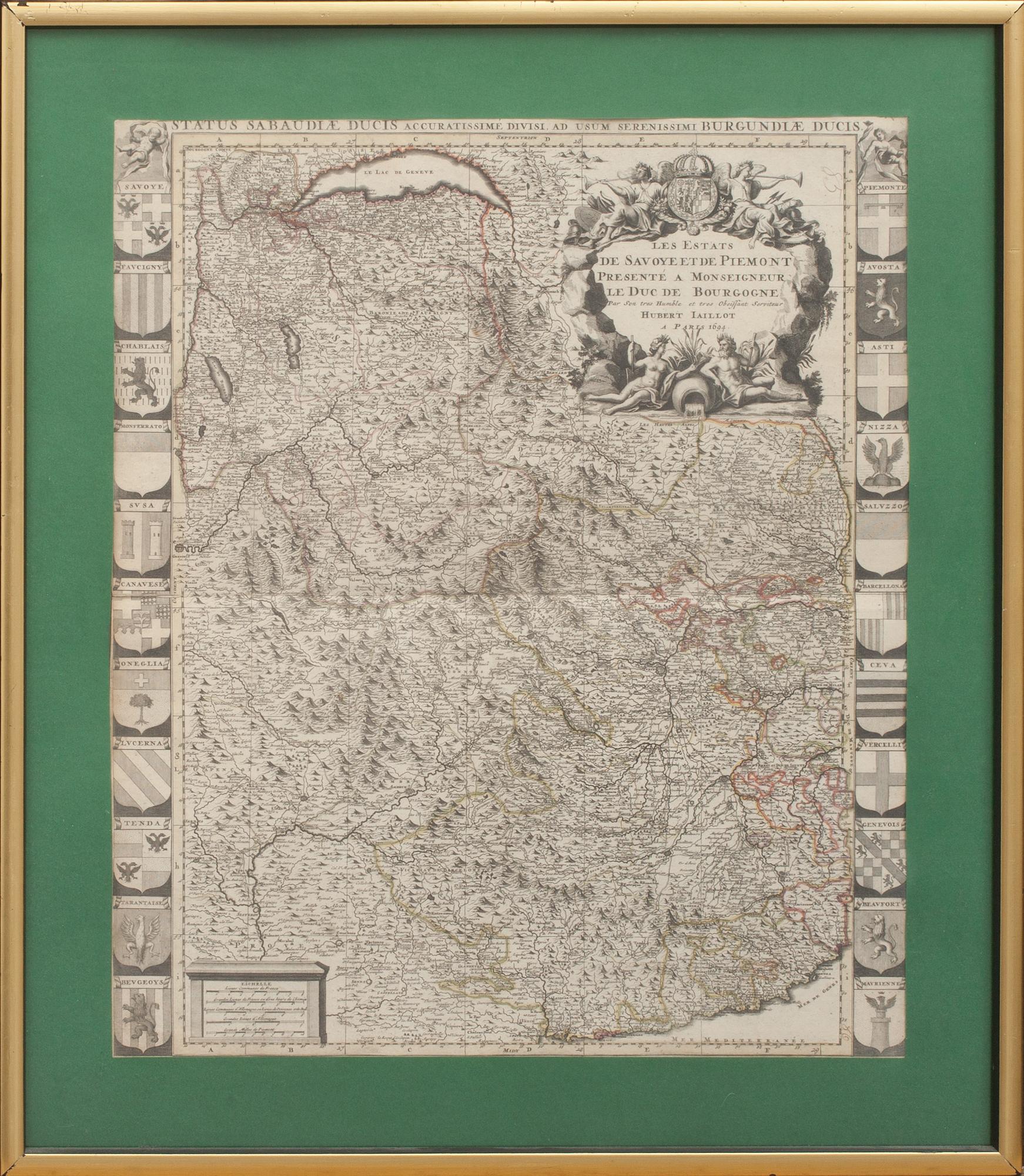 KARTA, HUBERT JAILLOT, kolorerad, Paris 1694. "De Savoye et de Piemont".
