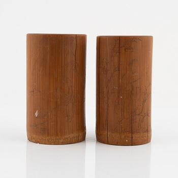 A set of two Japanese bamboo brush pots, 20th Century.