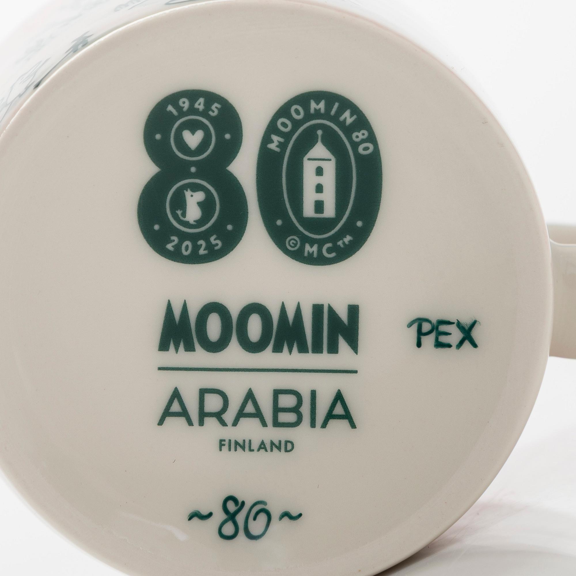 A porcelain Moomin 80 anniversary mug, 'Home', Moomin Characters, Arabia 2025, numbered 80.