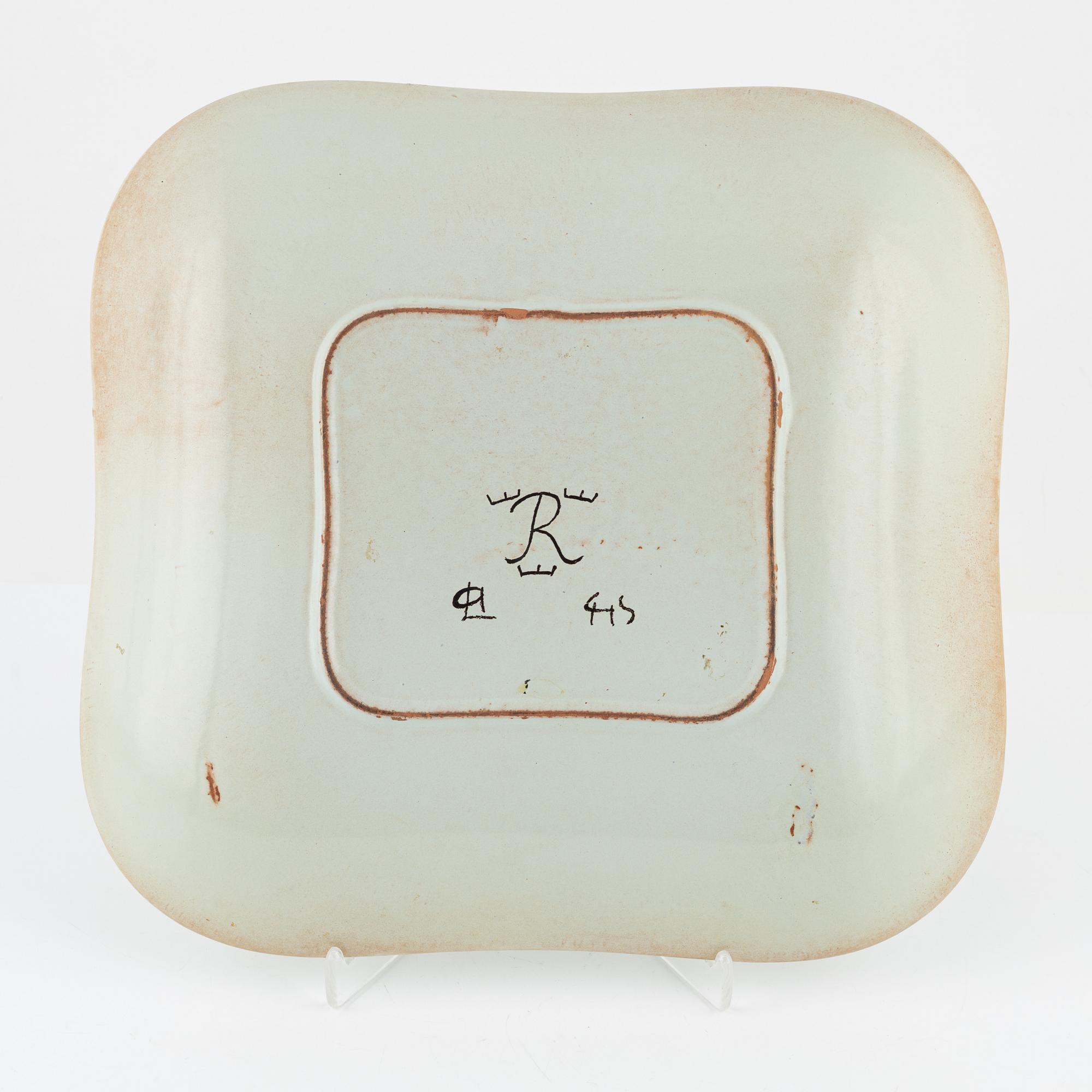 Carl-Harry Stålhane, a faience dish with decor by  Aune Laukkanen from Rörstrand.