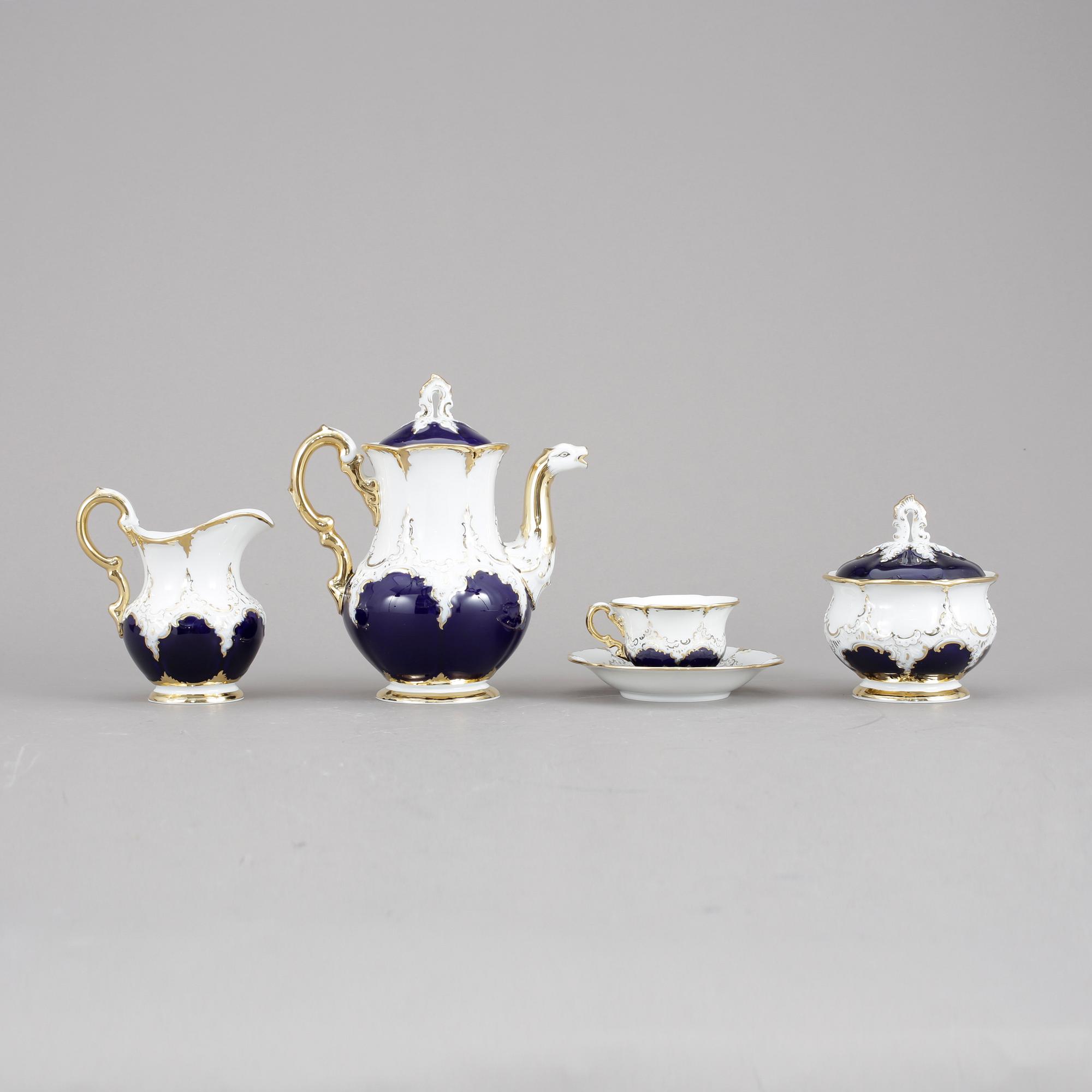 KAFFESERVIS, 9 delar, porslin, rokokostil, Meissen, 1900-tal.