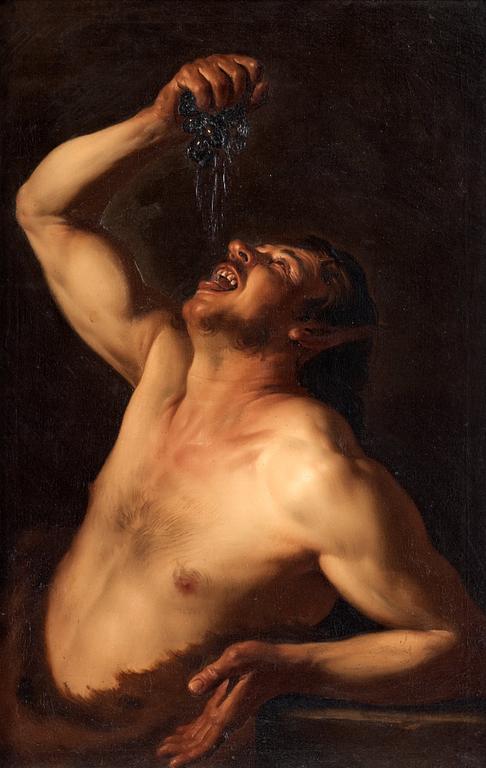 David de Haen Follower of, Satyre with grapes.