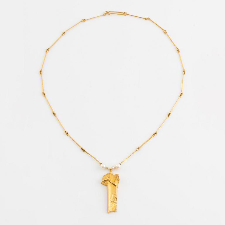 Björn Weckström, 14K gold and pearl 
 'Clouds' necklace, Lapponia 1971.