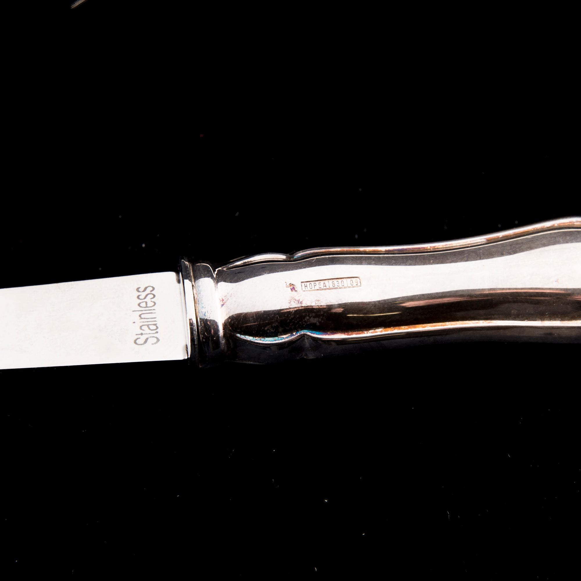 SERVERINGSBESTICK, 8 delar, silver, "Chippendale", bär diverse finska tillverkarstämplar, 1991-2013.
