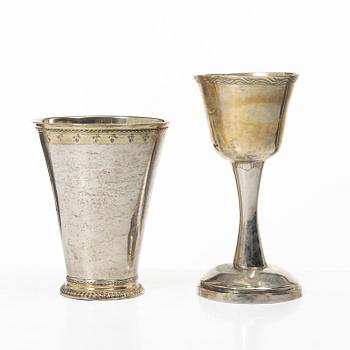 A Swedish silver beaker and cup, 18th century.