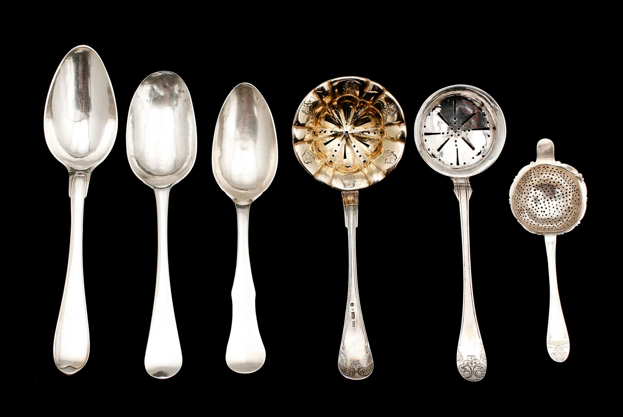 BESTICK, 6 del, silver, mestadels 1800-tal. Tot vikt 247 g.