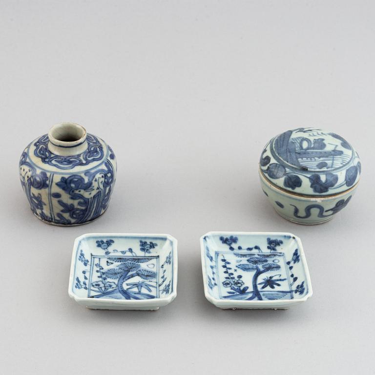 A group of blue and white Ming porcelain  (1368-1644).