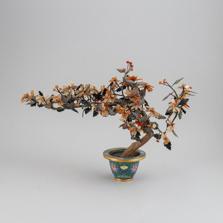 Three cloisonne and stone decorations, 20th century.