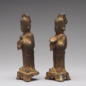 A pair of bronze figurines, Ming dynasty, 17th Century.