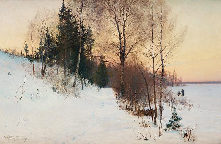 Carl Johansson, Winter landscape with fishermen.