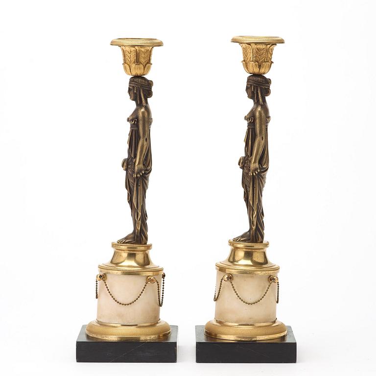 Gustaviansk, A pair of late Gustavian candlesticks, circa 1800.