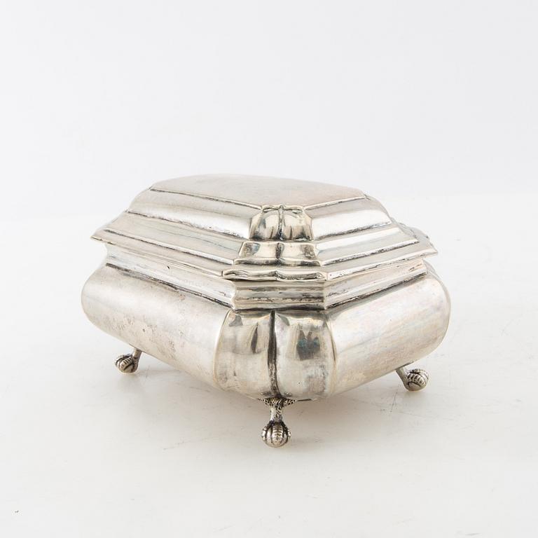 Sugar box Baroque style silver 19th century Central Europe.