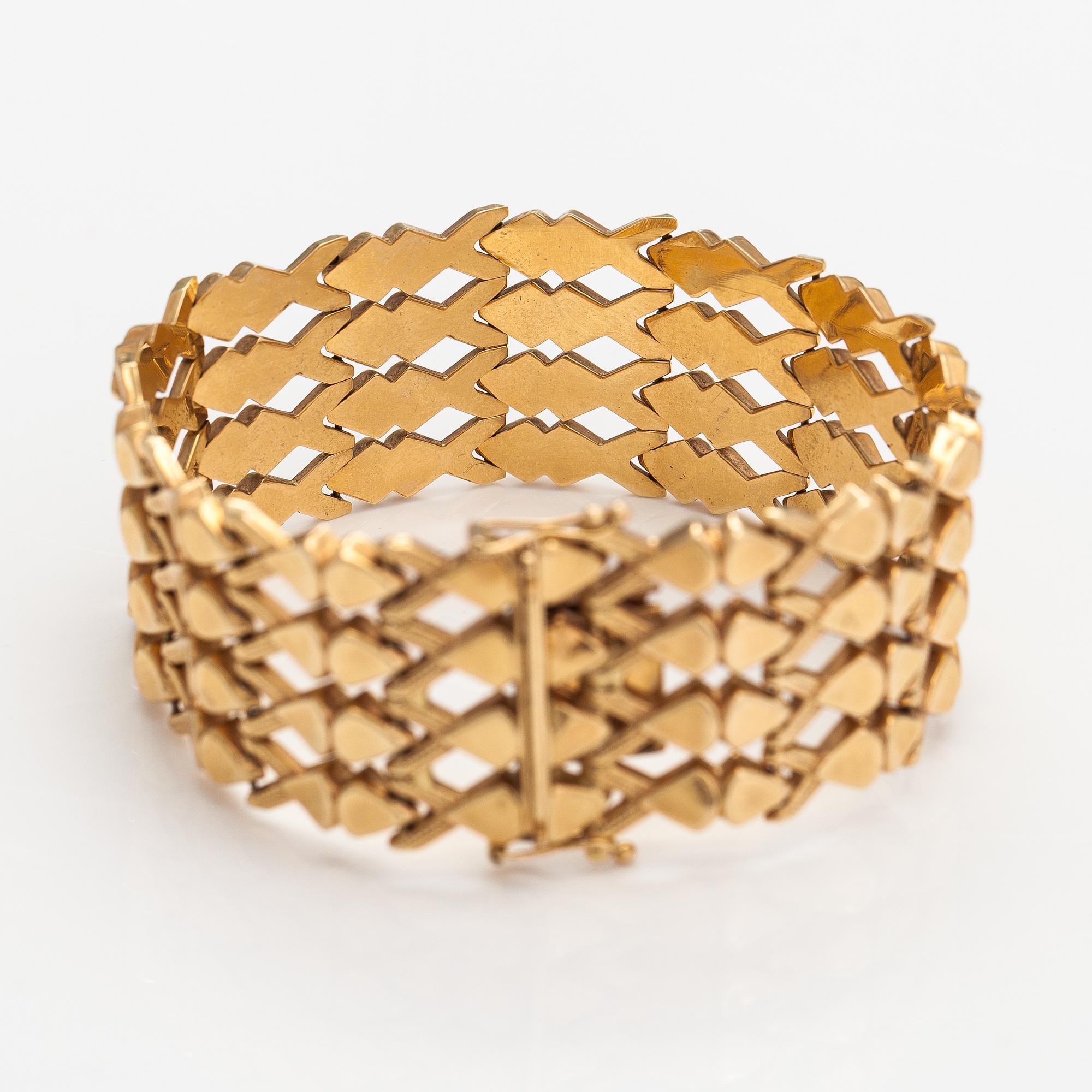 Rannekoru, 14K kultaa. Tuontileimattu Helsinki 1970.