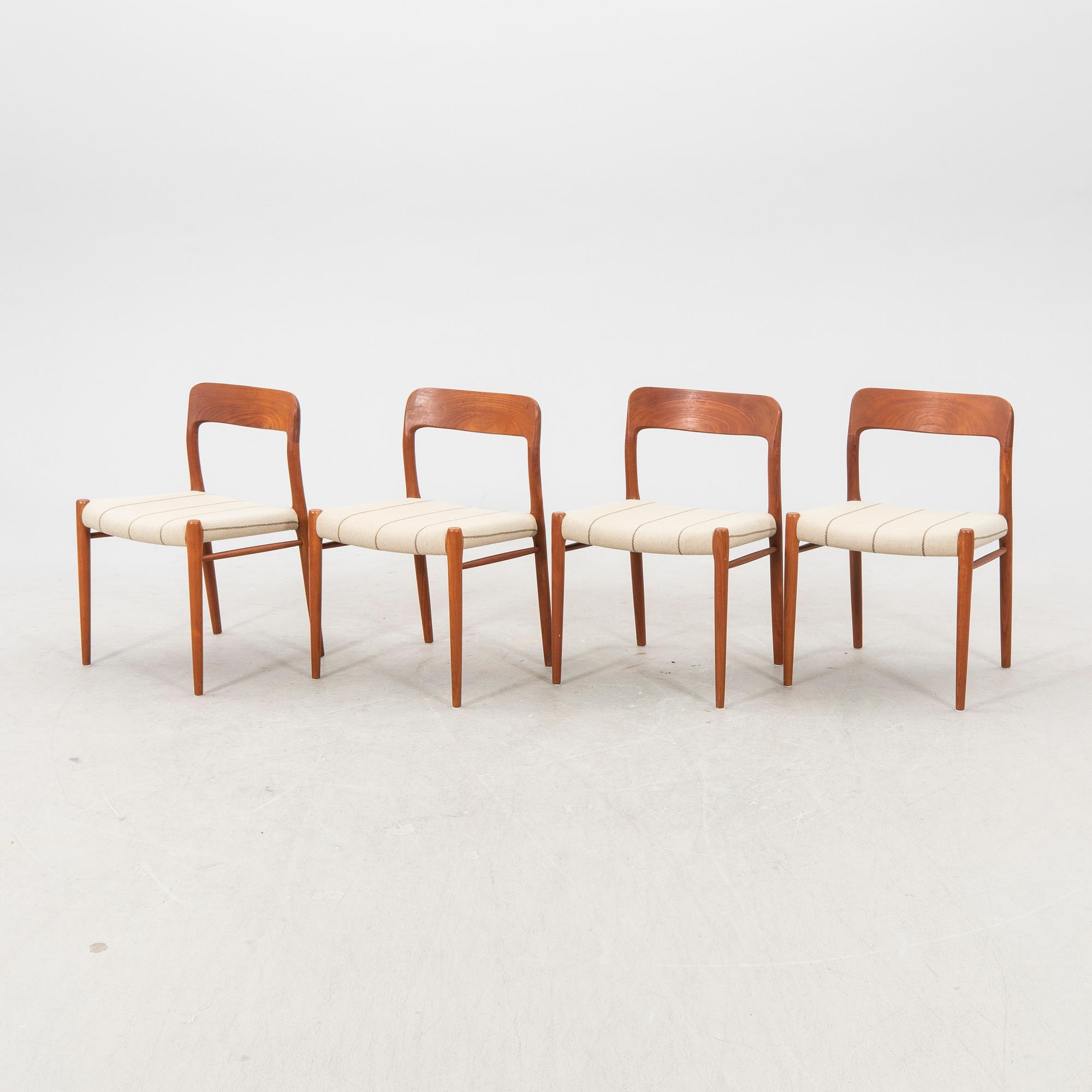 Niels Otto Møller, a set of four teak dining chairs from JL Møller  möbelfabrik Denmark 1960s.