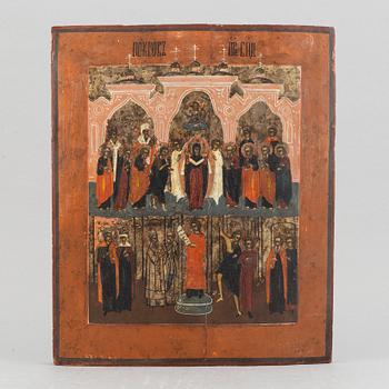 A Russian icon, tempera on panel, late 19th century.