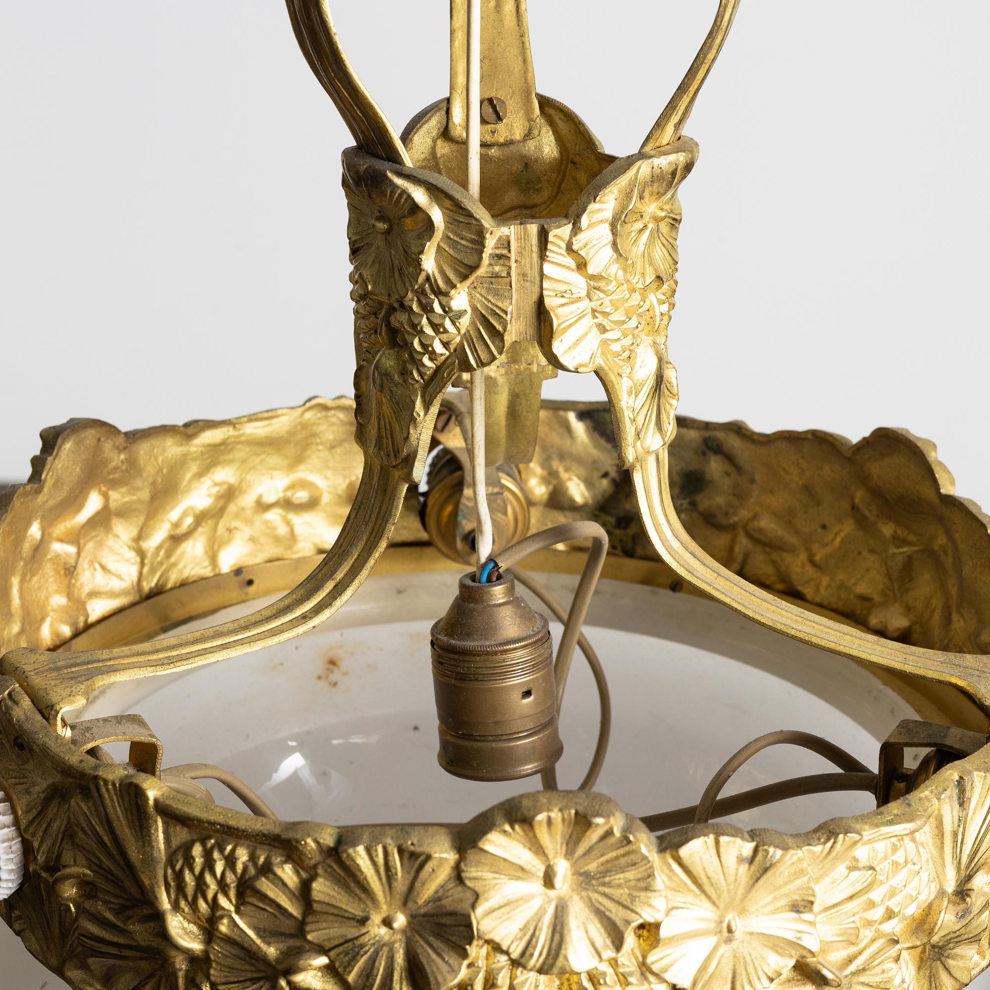 Arvid Böhlmarks Lampfabrik, an Art Nouveau ceiling lamp model 3853 A, Stockholm, 1910s.