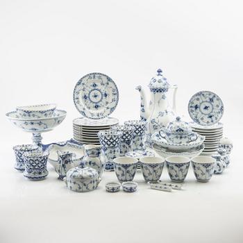 Service "Musselmalet Full Lace and Half Lace" 57 pcs Royal Copenhagen Denmark porcelain, second half of the 20th century.