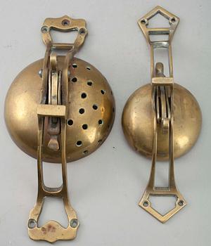 Ringsignalklockor från spårvagn, 2 st, mässing, 1900-tal.