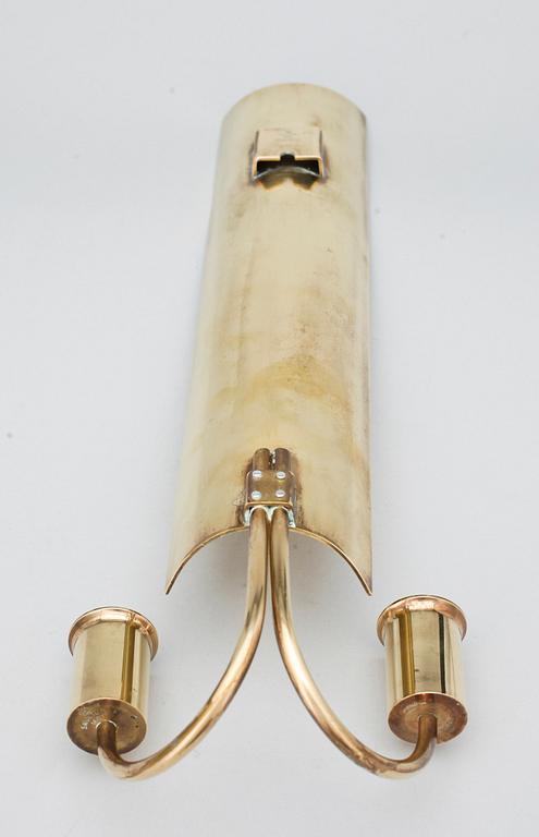 VÄGGLAMPETTER, ett par, mässing, "Reflex", Pierre Forsell, Skultuna, 1980.