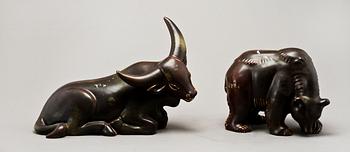 SKULPTURER, 2 st, stengods, Gunnar Nylund, Rörstrand.